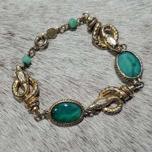 Accessocraft NYC Vintage Gold and Green Bracelet With Snakes